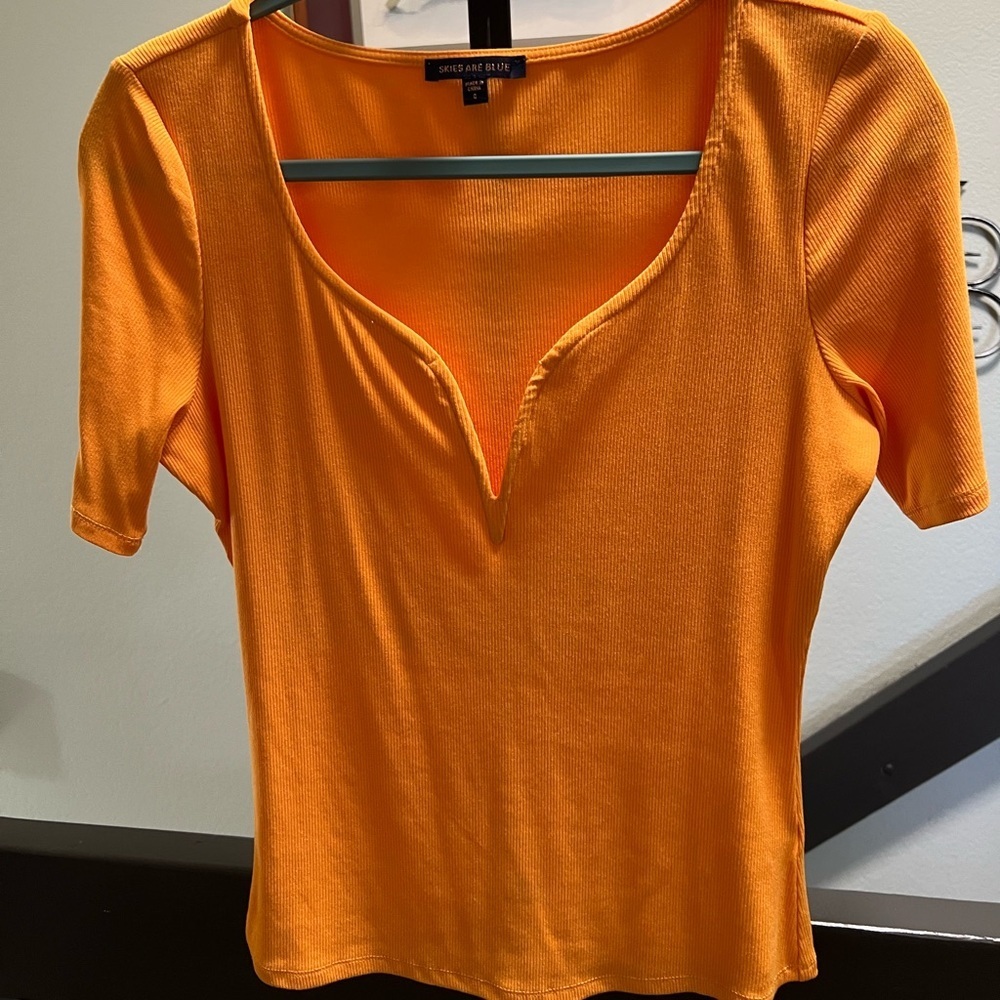 Skies Are Blue Vibrant Yellow Short Sleeve Top #292